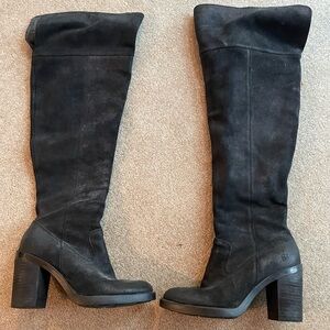 Born high heel black suede boots.